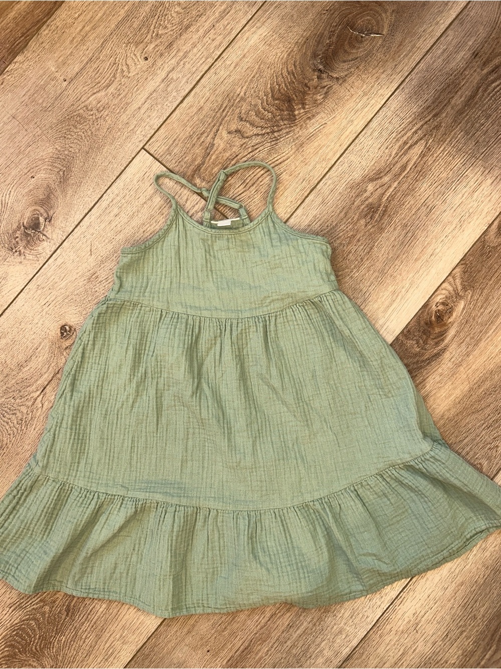 Kids Sleeveless Sage Green Cotton Dress layer S-6